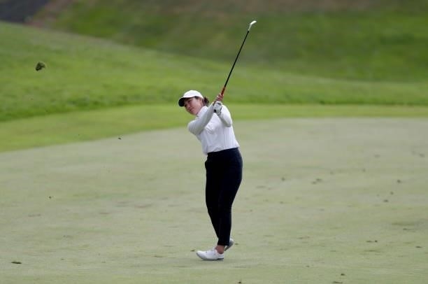 Lauren Kim of the United States hits a shot on the 9th hole during the round three of the LPGA Mediheal Championship at Lake Merced Golf Club on June...