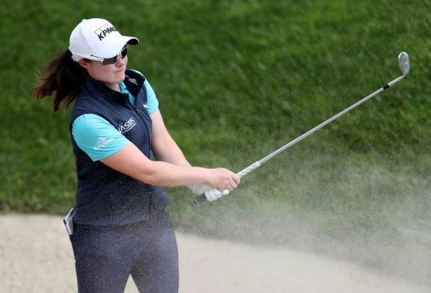 Leona Maguire of Ireland hits a shot on the 9th hole during the round three of the LPGA Mediheal Championship at Lake Merced Golf Club on June 12,...