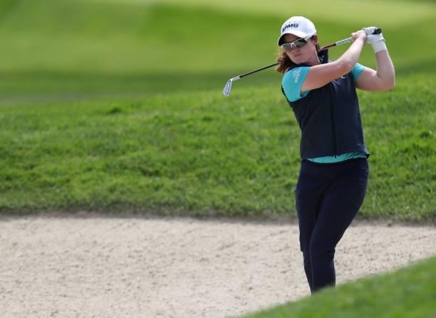 Leona Maguire of Ireland hits a shot on the 9th hole during the round three of the LPGA Mediheal Championship at Lake Merced Golf Club on June 12,...
