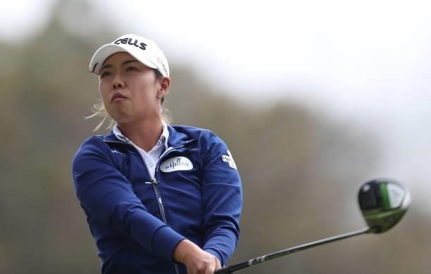 Jenny Shin of South Korea hits a shot on the 9th hole during the round three of the LPGA Mediheal Championship at Lake Merced Golf Club on June 12,...