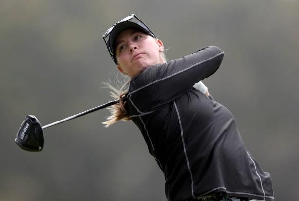 Jennifer Kupcho of the United States hits a shot on the 9th hole during the round three of the LPGA Mediheal Championship at Lake Merced Golf Club on...