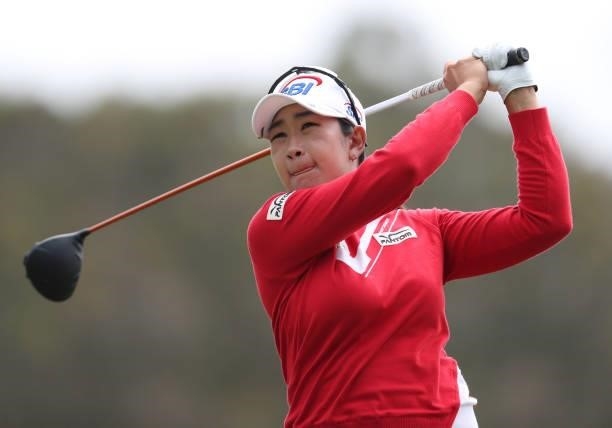 Lim Kim of South Korea hits a shot on the 9th hole during the round three of the LPGA Mediheal Championship at Lake Merced Golf Club on June 12, 2021...