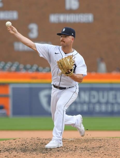 Jake Rogers of the Detroit Tigers pitches in the eighth inning of the game against the Chicago White Sox at Comerica Park on June 12, 2021 in...