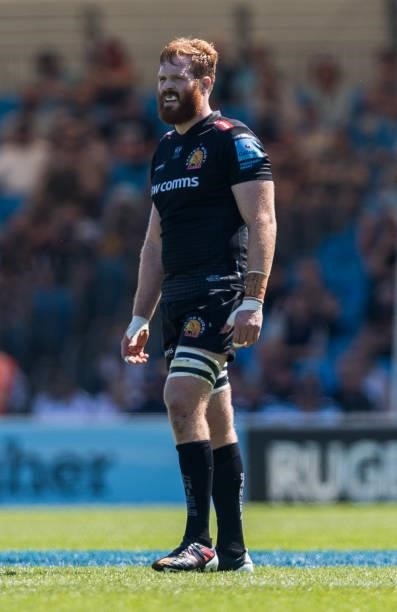 Exeter Chiefs' Jannes Kirsten during the Gallagher Premiership Rugby match between Exeter Chiefs and Sale at Sandy Park on June 12, 2021 in Exeter,...