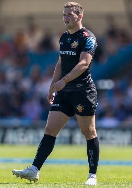 Exeter Chiefs' Joe Simmonds during the Gallagher Premiership Rugby match between Exeter Chiefs and Sale at Sandy Park on June 12, 2021 in Exeter,...
