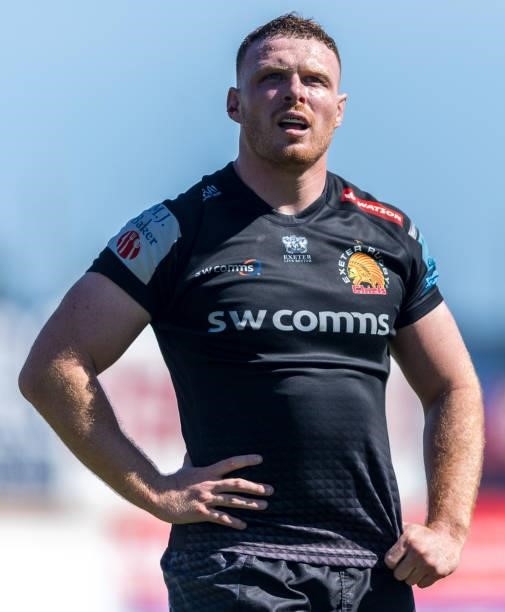 Exeter Chiefs' Sam Simmonds during the Gallagher Premiership Rugby match between Exeter Chiefs and Sale at Sandy Park on June 12, 2021 in Exeter,...