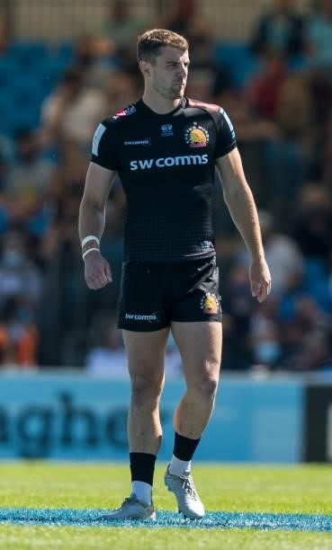 Exeter Chiefs' Ollie Devoto during the Gallagher Premiership Rugby match between Exeter Chiefs and Sale at Sandy Park on June 12, 2021 in Exeter,...