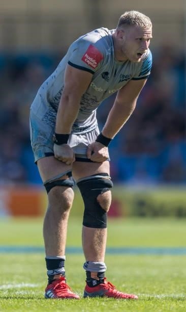 Sale Sharks' Jean-Luc du Preez during the Gallagher Premiership Rugby match between Exeter Chiefs and Sale at Sandy Park on June 12, 2021 in Exeter,...