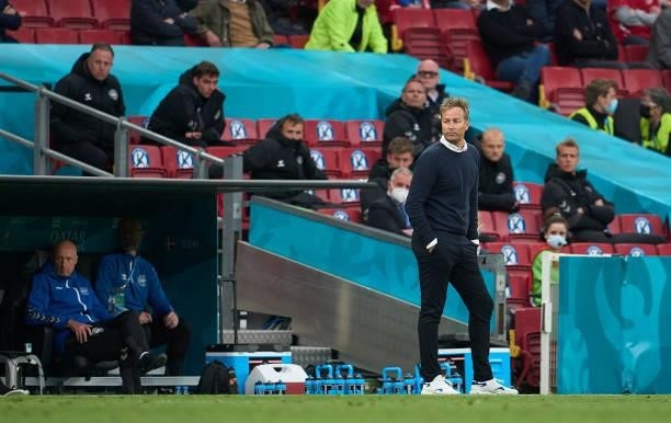 Kasper Hjulmand, head coach of Denmark looks on during the UEFA EURO 2020 Group B match between Denmark and Finland at Parken Stadium on June 12,...