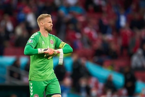 Goalkeeper Kasper Schmeichel of Denmark shows frustration after the UEFA EURO 2020 Group B match between Denmark and Finland at Parken Stadium on...