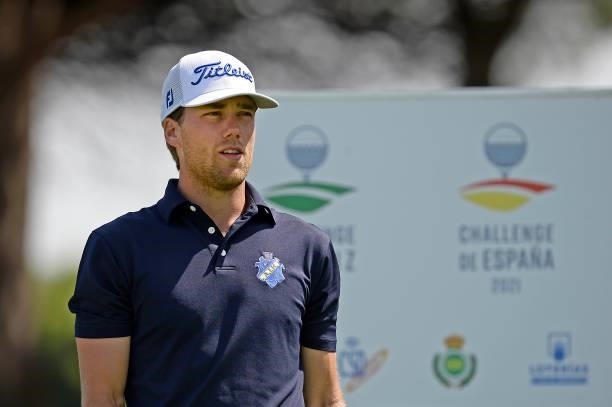 Mikael Lindberg of Sweden before tees off on the first hole during Day Four of the Challenge de Cadiz at Iberostar Real Club de Golf Novo Sancti...