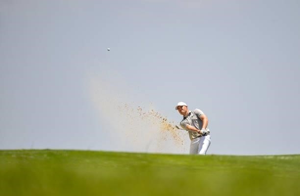 Kristof Ulenaers of Belgium plays his second shot on the sixth hole during Day Four of the Challenge de Cadiz at Iberostar Real Club de Golf Novo...
