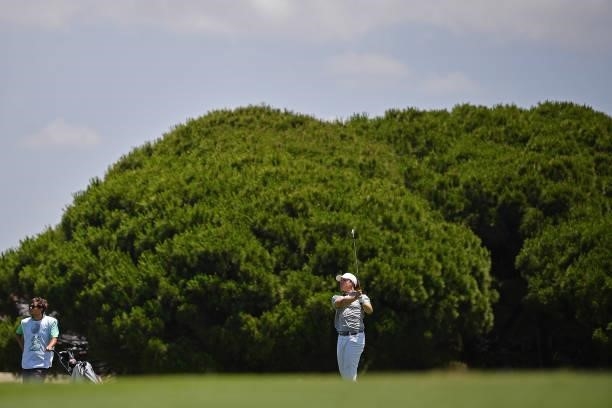 Kristof Ulenaers of Belgium plays his second shot on the fifth hole during Day Four of the Challenge de Cadiz at Iberostar Real Club de Golf Novo...