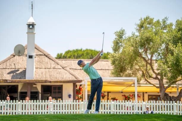 Alexander Knappe of Germany tees off on the tenth hole during Day Four of the Challenge de Cadiz at Iberostar Real Club de Golf Novo Sancti Petri on...