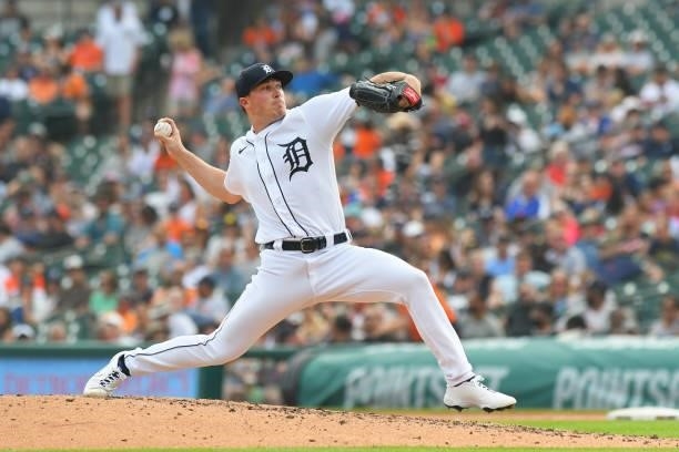 Beau Burrows of the Detroit Tigers pitches during the game against the Chicago White Sox at Comerica Park on June 12, 2021 in Detroit, Michigan. The...