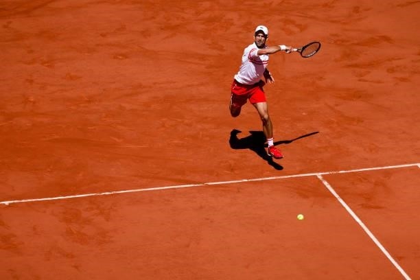 June 2021, France, Paris: Tennis: Grand Slam/ATP Tour - French Open, Singles, Men, Final, Djokovic - Tsitsipas . Novak Djokovic is in action. Photo:...