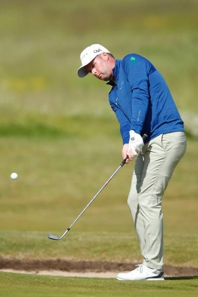 Jonathan Caldwell of Northern Ireland chips on the 17th hole during the final round of The Scandinavian Mixed Hosted by Henrik and Annika at Vallda...