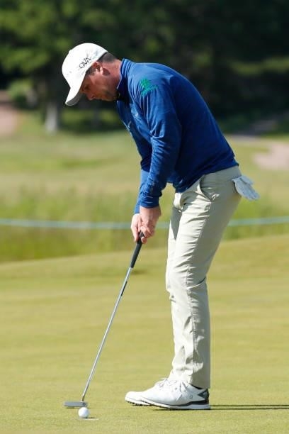 Jonathan Caldwell of Northern Ireland putts on the 18th hole during the final round of The Scandinavian Mixed Hosted by Henrik and Annika at Vallda...