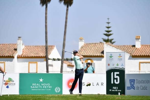 Alexander Knappe of Germany tees off on the fifteen hole during Day Four of the Challenge de Cadiz at Iberostar Real Club de Golf Novo Sancti Petri...