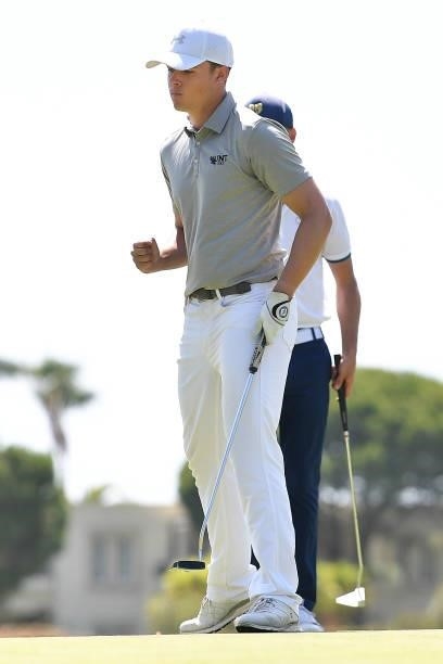 Kristof Ulenaers of Belgium reacts after plays his second shot on the fifteen hole during Day Four of the Challenge de Cadiz at Iberostar Real Club...