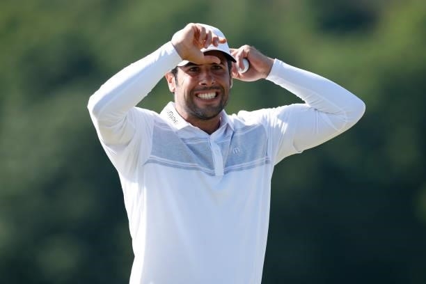 Adrian Otaegui of Spain reacts on the 18th green during the final round of The Scandinavian Mixed Hosted by Henrik and Annika at Vallda Golf &...