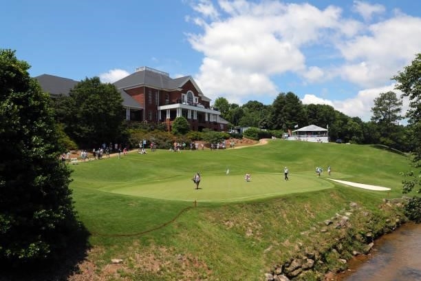 Scenic view of the clubhouse overlooking the ninth hole during the final round of the BMW Charity Pro-Am presented by Synnex Corporation at the...