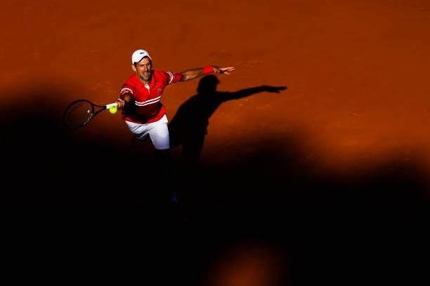June 2021, France, Paris: Tennis: Grand Slam/ATP Tour - French Open, Singles, Men, Final, Djokovic - Tsitsipas . Novak Djokovic is in action. Photo:...