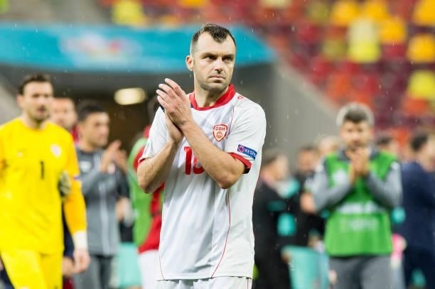 Goran Pandev of North Macedonia looks dejected after the UEFA Euro 2020 Championship Group C match between Austria and North Macedonia at National...