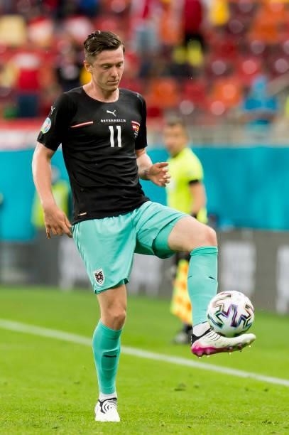 Michael Gregoritsch of Austria controls the ball during the UEFA Euro 2020 Championship Group C match between Austria and North Macedonia at National...