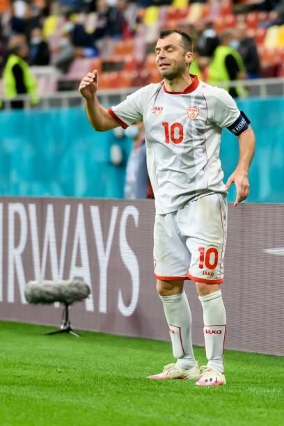 Goran Pandev of North Macedonia gestures during the UEFA Euro 2020 Championship Group C match between Austria and North Macedonia at National Arena...