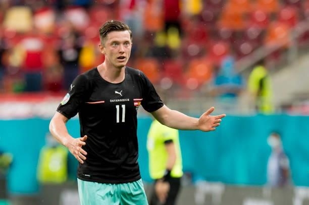 Michael Gregoritsch of Austria gestures during the UEFA Euro 2020 Championship Group C match between Austria and North Macedonia at National Arena on...