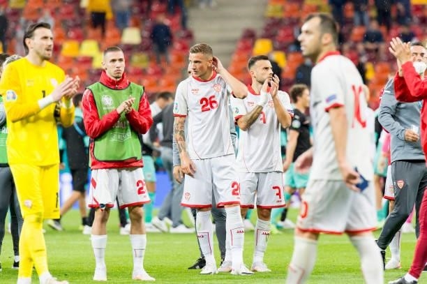 Milan Ristovski of North Macedonia looks dejected after the UEFA Euro 2020 Championship Group C match between Austria and North Macedonia at National...
