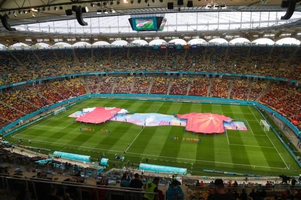 General view inside of the National Arena Stadium at opening ceremony ahead the UEFA Euro 2020 Championship Group C match between Austria and North...