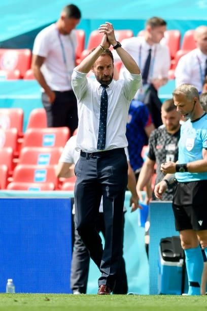Head coach Gareth Southgate of England gestures after the UEFA Euro 2020 Championship Group D match between England and Croatia at Wembley Stadium on...
