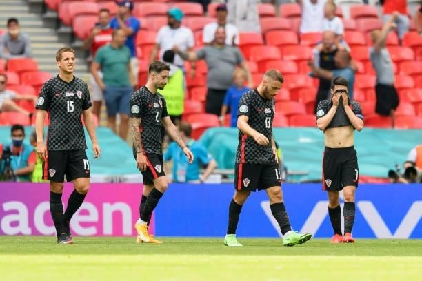 Players of Croatia looks dejected after the UEFA Euro 2020 Championship Group D match between England and Croatia at Wembley Stadium on June 13, 2021...