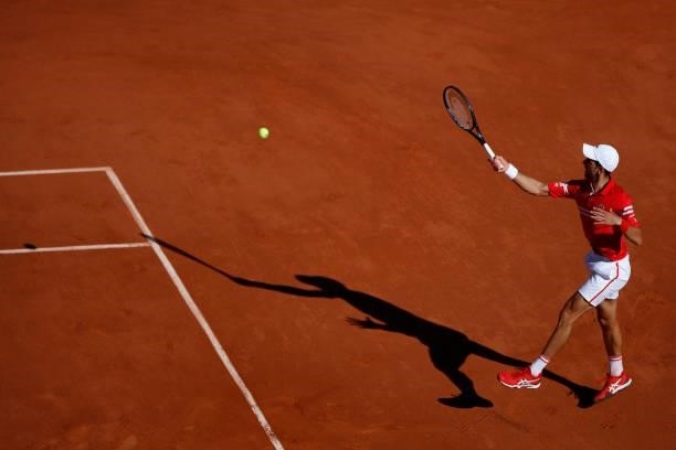 Serbia's Novak Djokovic during his men's final tennis match against Greece's Stefanos Tsitsipas on Day 15 of The Roland Garros 2021 French Open...