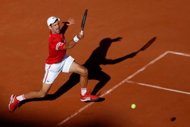 Serbia's Novak Djokovic during his men's final tennis match against Greece's Stefanos Tsitsipas on Day 15 of The Roland Garros 2021 French Open...
