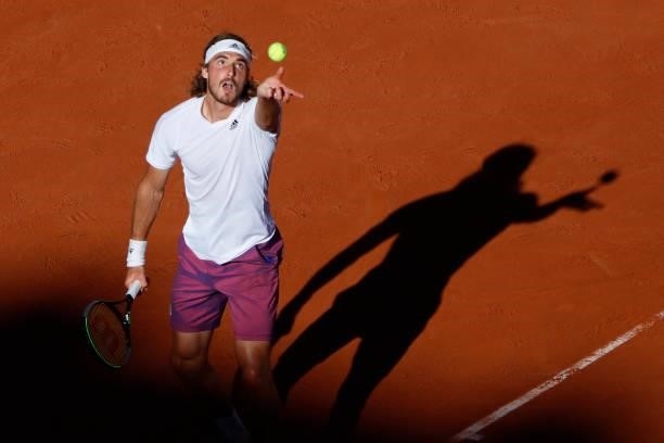 Greece's Stefanos Tsitsipas during his men's final tennis match against Serbia's Novak Djokovic on Day 15 of The Roland Garros 2021 French Open...