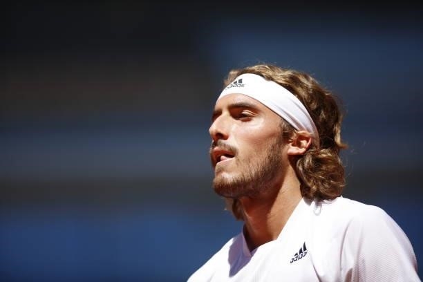 Greece's Stefanos Tsitsipas during his men's final tennis match against Serbia's Novak Djokovic on Day 15 of The Roland Garros 2021 French Open...