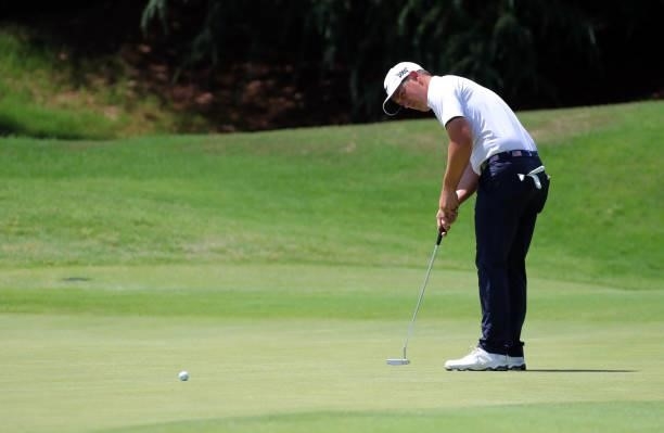 Justin Lower putts on the second hole during the final round of the BMW Charity Pro-Am presented by Synnex Corporation at the Thornblade Club on June...