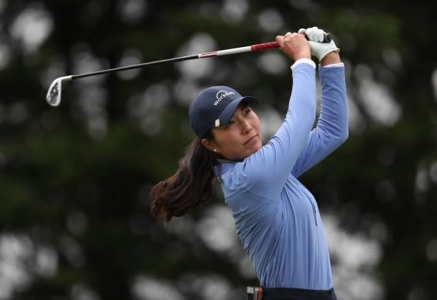 Lauren Kim of the United States hits a shot on the 3rd hole during the final round of the LPGA Mediheal Championship at Lake Merced Golf Club on June...