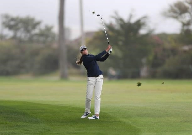 Cydney Clanton of the United States hits a shot on the 2nd hole during the final round of the LPGA Mediheal Championship at Lake Merced Golf Club on...