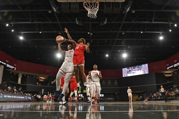 Shavonte Zellous of the Washington Mystics shoots the ball against the Atlanta Dream on June 13, 2021 at Gateway Center Arena in College Park,...
