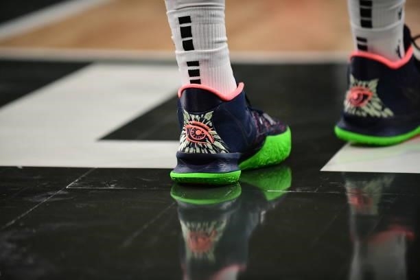 The sneakers worn by Theresa Plaisance of the Washington Mystics during the game against the Atlanta Dream on June 13, 2021 at Gateway Center Arena...