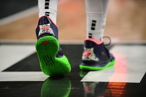 The sneakers worn by Theresa Plaisance of the Washington Mystics during the game against the Atlanta Dream on June 13, 2021 at Gateway Center Arena...