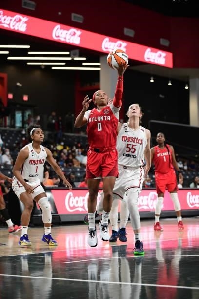 Odyssey Sims of the Atlanta Dream shoots the ball against the Washington Mystics on June 13, 2021 at Gateway Center Arena in College Park, Georgia....