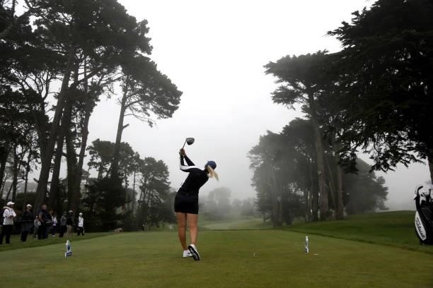 Matilda Castren of Finland hits a shot on the 9th hole during the final round of the LPGA Mediheal Championship at Lake Merced Golf Club on June 13,...