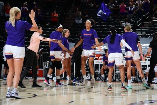 Brianna Turner of the Phoenix Mercury is introduced before the game against the New York Liberty on June 13, 2021 at Phoenix Suns Arena in Phoenix,...