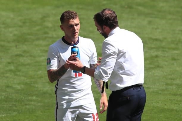 Kieran Trippier of England with Gareth Southgate, Head Coach of England during the UEFA Euro 2020 Championship Group D match between England and...