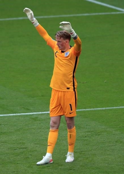 Jordan Pickford of England during the UEFA Euro 2020 Championship Group D match between England and Croatia on June 13, 2021 in London, United...